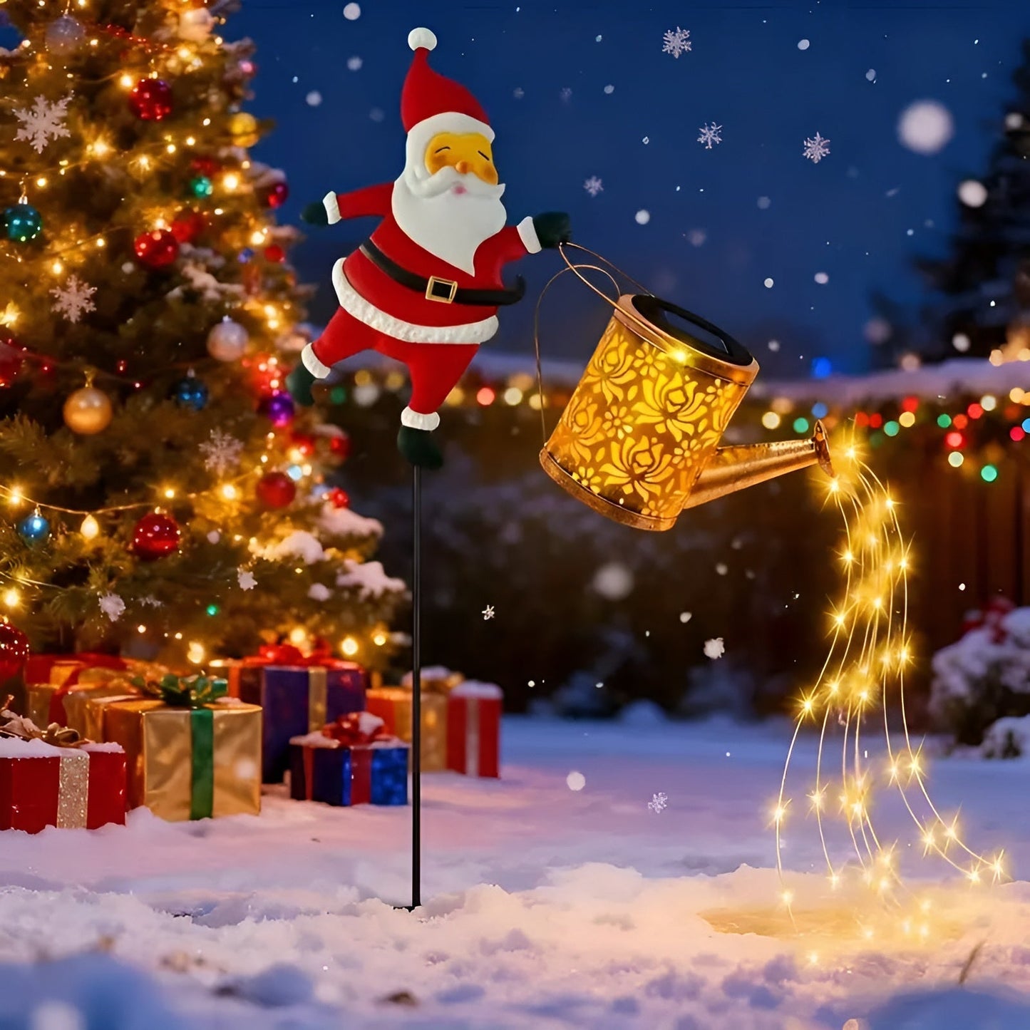 Solar-Weihnachtsbeleuchtung mit Santa & Laternen – Dekor für Garten & Terrasse | Warmweiß & bunt, batterie-frei | Karnz