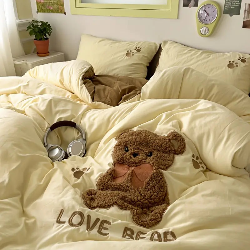 Teddy Bear Bettwäsche Set – Ultraweich und Kuschelig | Mit Bettdecke, Bettlaken und 2 Kissenbezügen | Karnz
