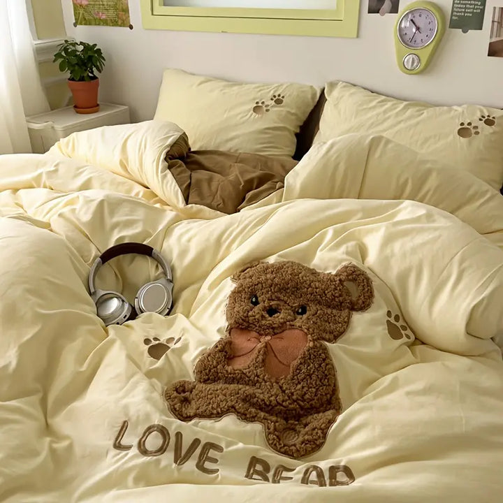 Teddy Bear Bettwäsche Set – Ultraweich und Kuschelig | Mit Bettdecke, Bettlaken und 2 Kissenbezügen | Karnz