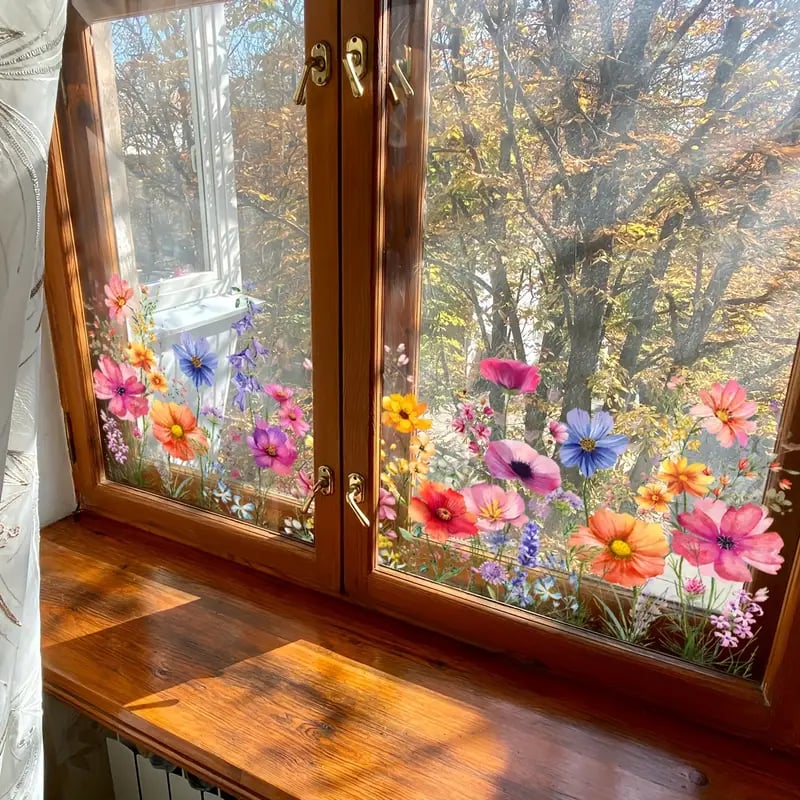Karnz | 💐 Buntes Blumengeschenk Fensteraufkleber 🖼️ (Entfernbare ohne Rückstände)