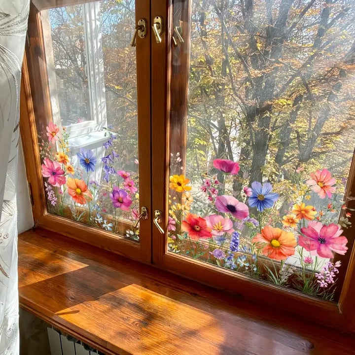 Karnz | 💐 Buntes Blumengeschenk Fensteraufkleber 🖼️ (Entfernbare ohne Rückstände)
