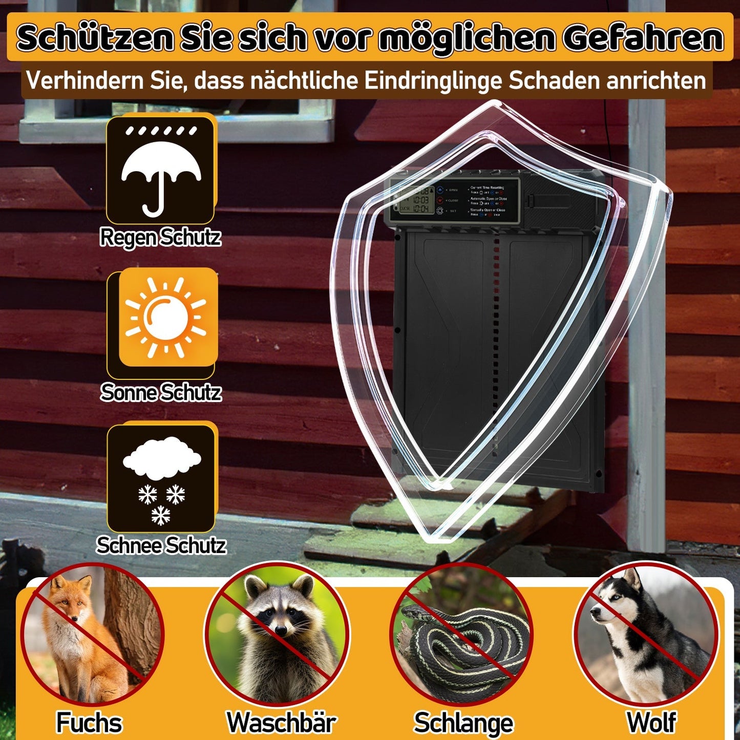 Elektrische Hühnerklappe Solar mit LED Display und Fernbedienung | Karnz