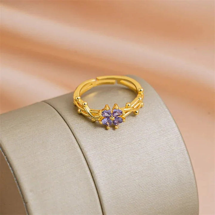 Karnz | Verstellbarer Amethyst Violetter Blumenring
