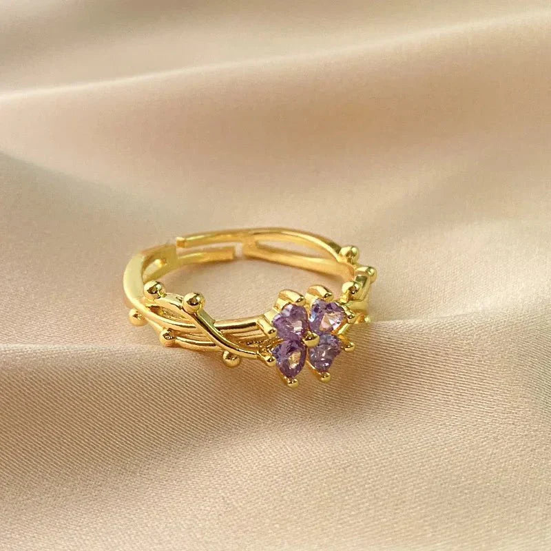 Karnz | Verstellbarer Amethyst Violetter Blumenring
