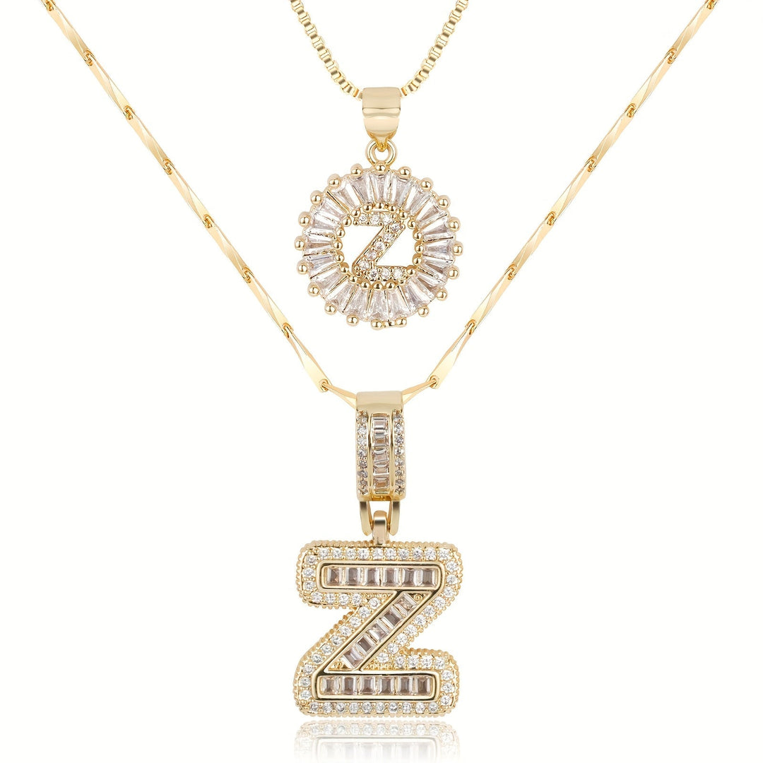 Karnz | 2pc 14k Diamant Buchstaben Initialen Halsketten