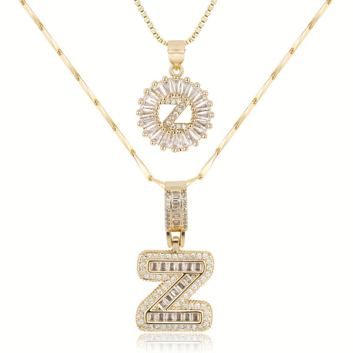 Karnz | 2pc 14k Diamant Buchstaben Initialen Halsketten