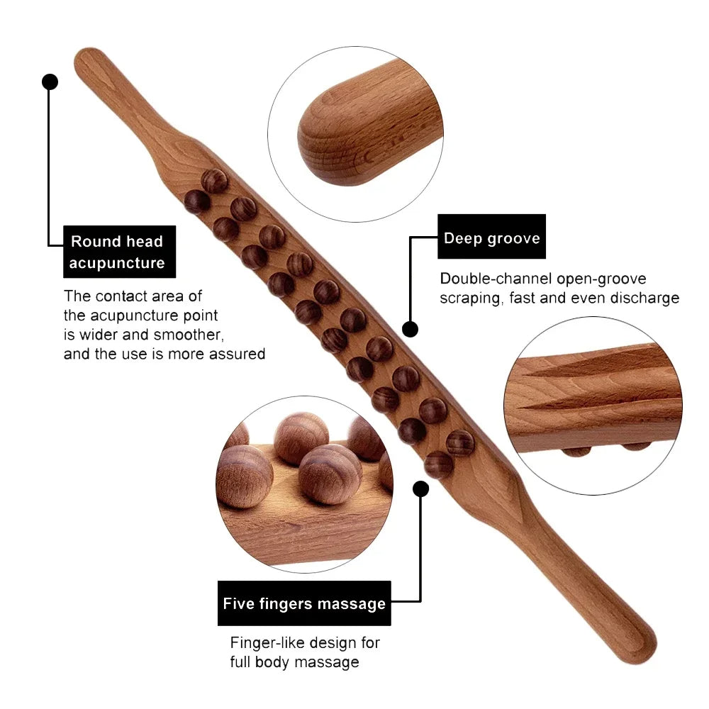 HoutRelax Gua Sha Massage Stick – 60 cm Massagewerkzeug aus natürlichem Holz für tiefe Muskelentspannung | Karnz
