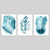 ABSTRAKT Set aus 3 aquablauen floralen Wandbildern