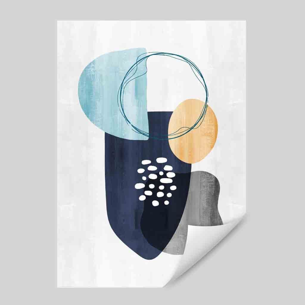 Abstrakter Kunstdruck in Marineblau, Grau und Gelb 03