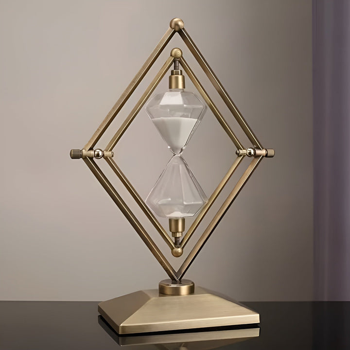 Sanduhr mit geometrischem Metallrahmen – Dekorativ und entspannend | Mit weißem Sand als Meditationsuhr | Karnz