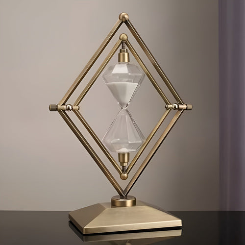 Sanduhr mit geometrischem Metallrahmen – Dekorativ und entspannend | Mit weißem Sand als Meditationsuhr | Karnz