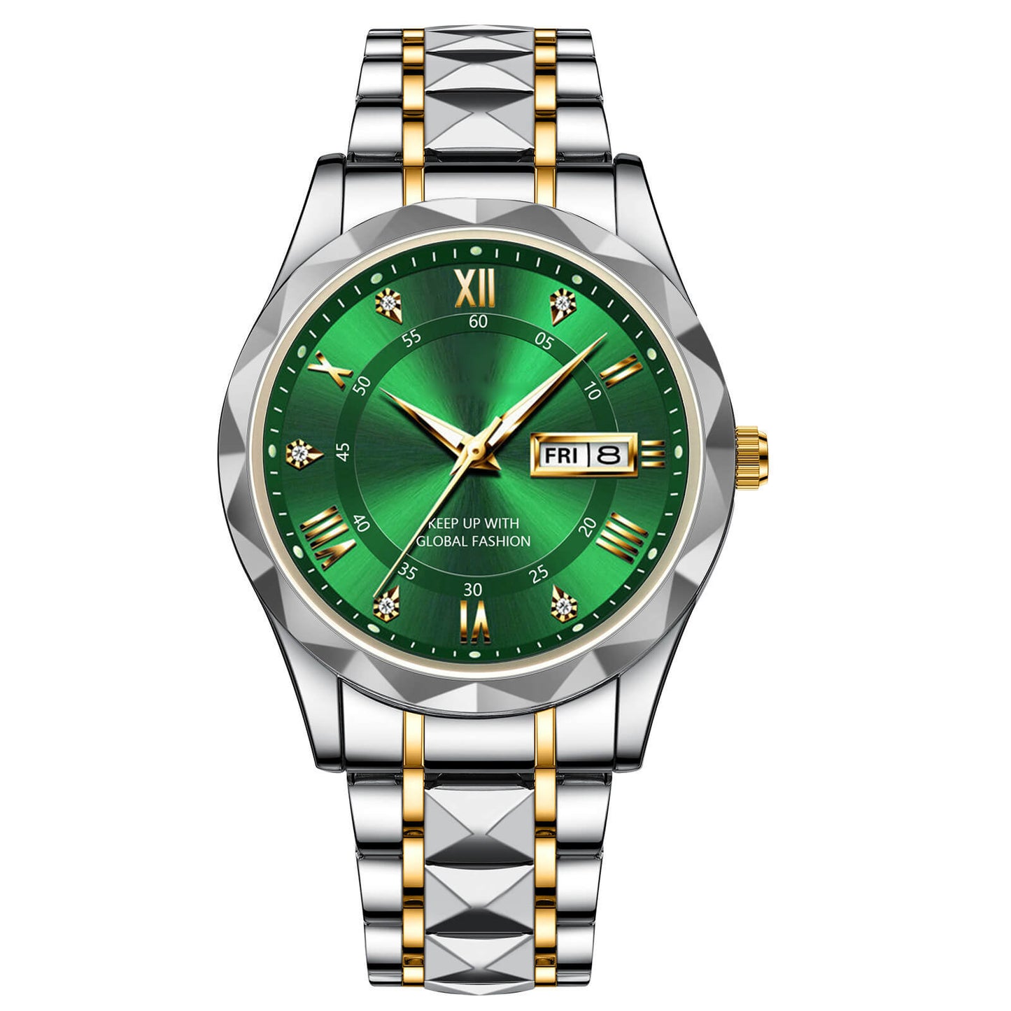 Wasserdichte, leuchtende Herrenuhr aus zweifarbigem Edelstahl mit Quarzwerk