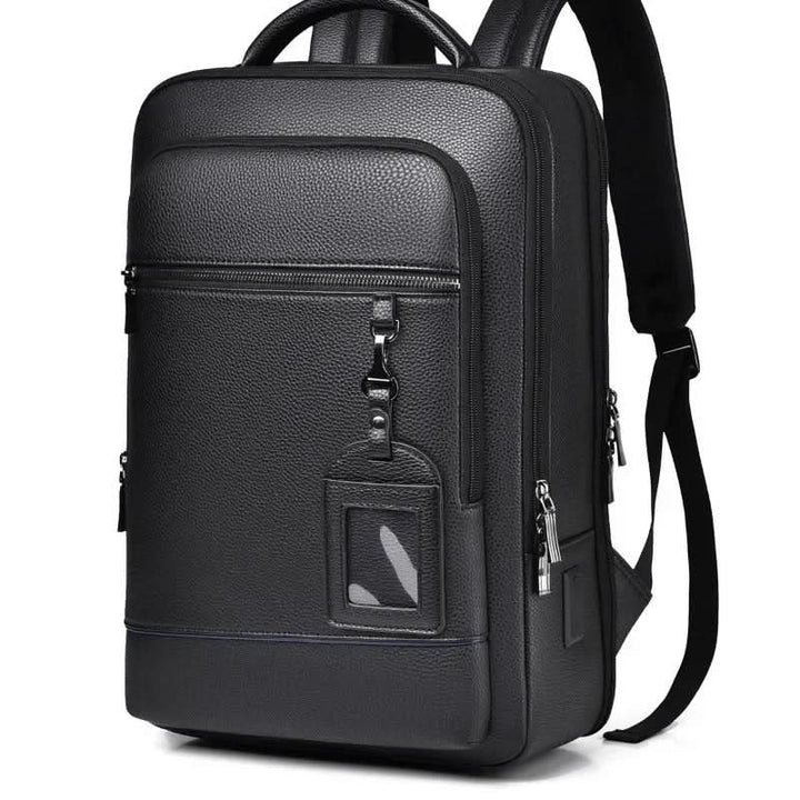 Eleganter Lederrucksack für Damen und Herren mit USB-Anschluss für Laptop und den täglichen Gebrauch, 15,6 Zoll, schwarz
