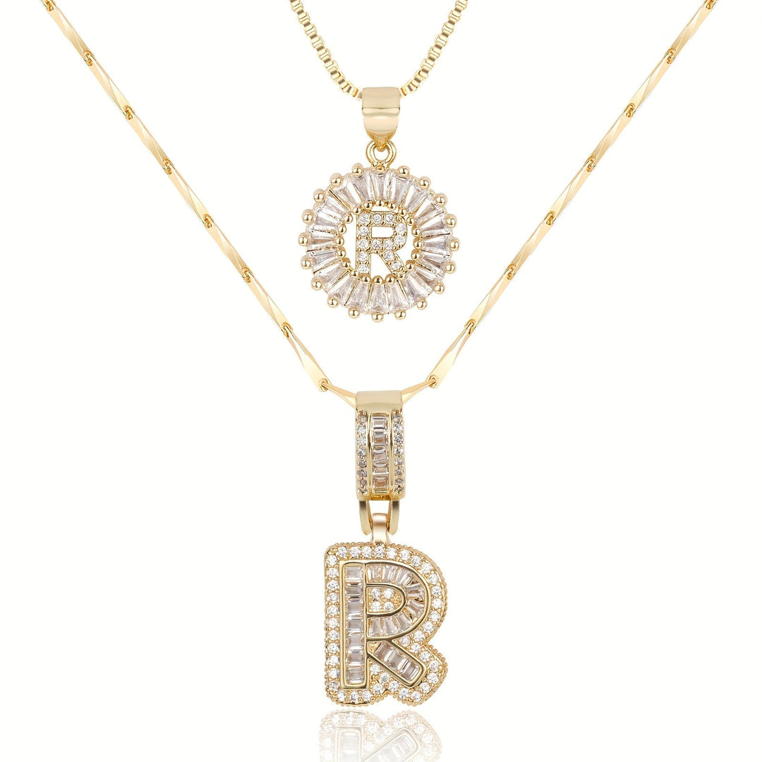 Karnz | 2pc 14k Diamant Buchstaben Initialen Halsketten