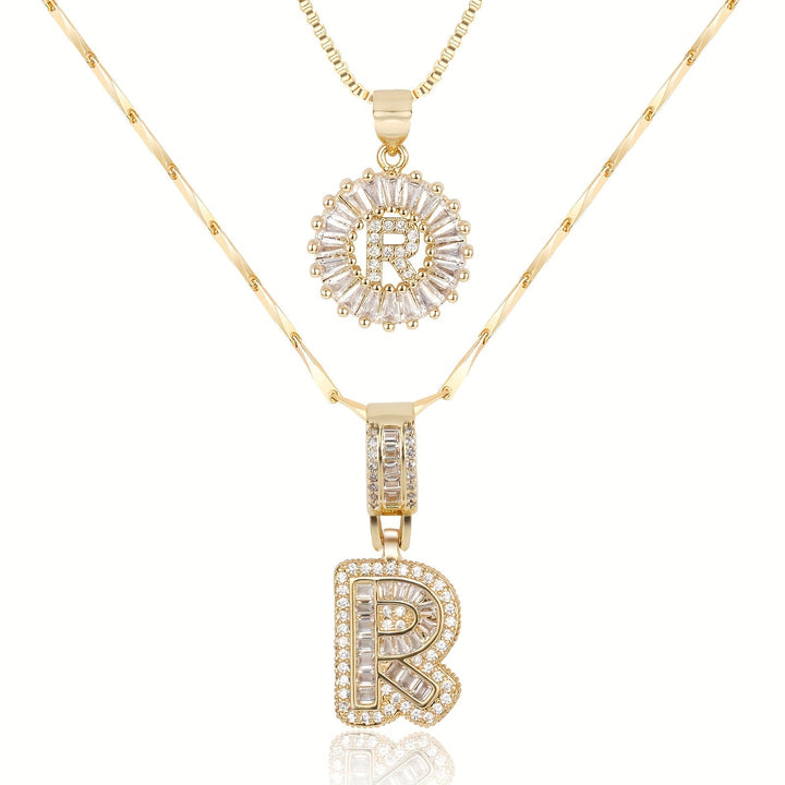 Karnz | 2pc 14k Diamant Buchstaben Initialen Halsketten