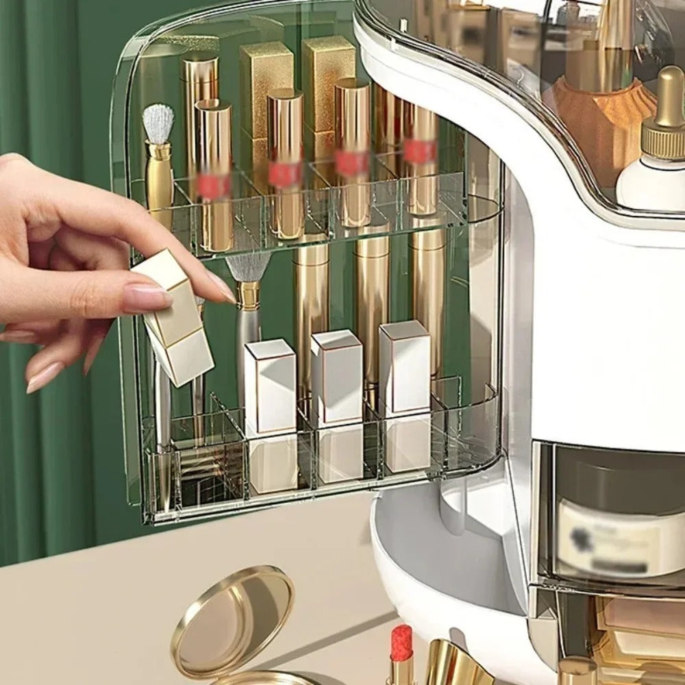Luxuriöser transparenter Makeup-Organizer mit rotierenden Türen und Schubladen | Karnz