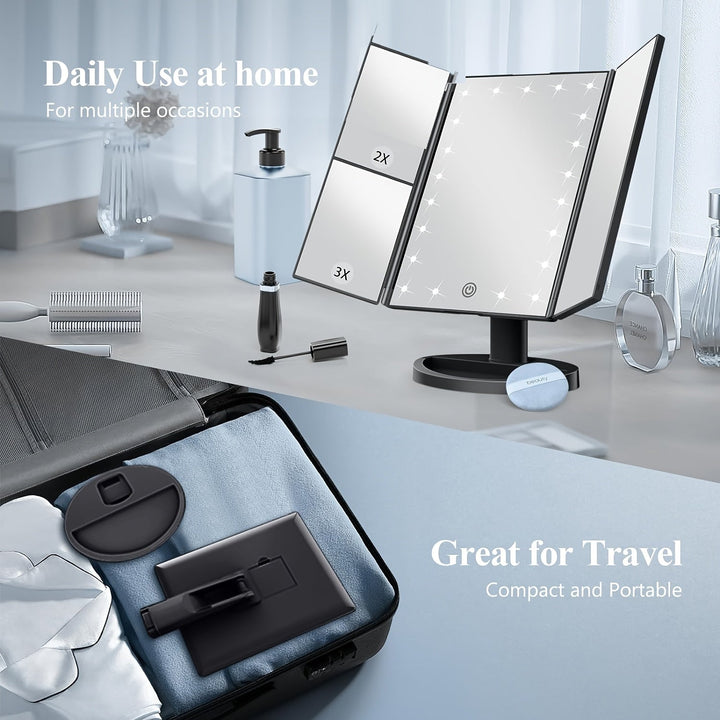 GlowMirror – Zusammenklappbarer LED-Make-up-Spiegel mit 3x/2x Vergrößerung | Karnz