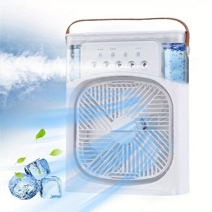1pc Tragbare Klimaanlage, Tragbarer Luftkühler für den Haushalt, Hydrokühlventilator, Tragbare Luftanpassung für das Büro, 3-Geschwindigkeits-Luftkühlventilator-Luftbefeuchter, 5 Stück befeuchtete Sprühköpfe für Haushaltsgeräte | Karnz