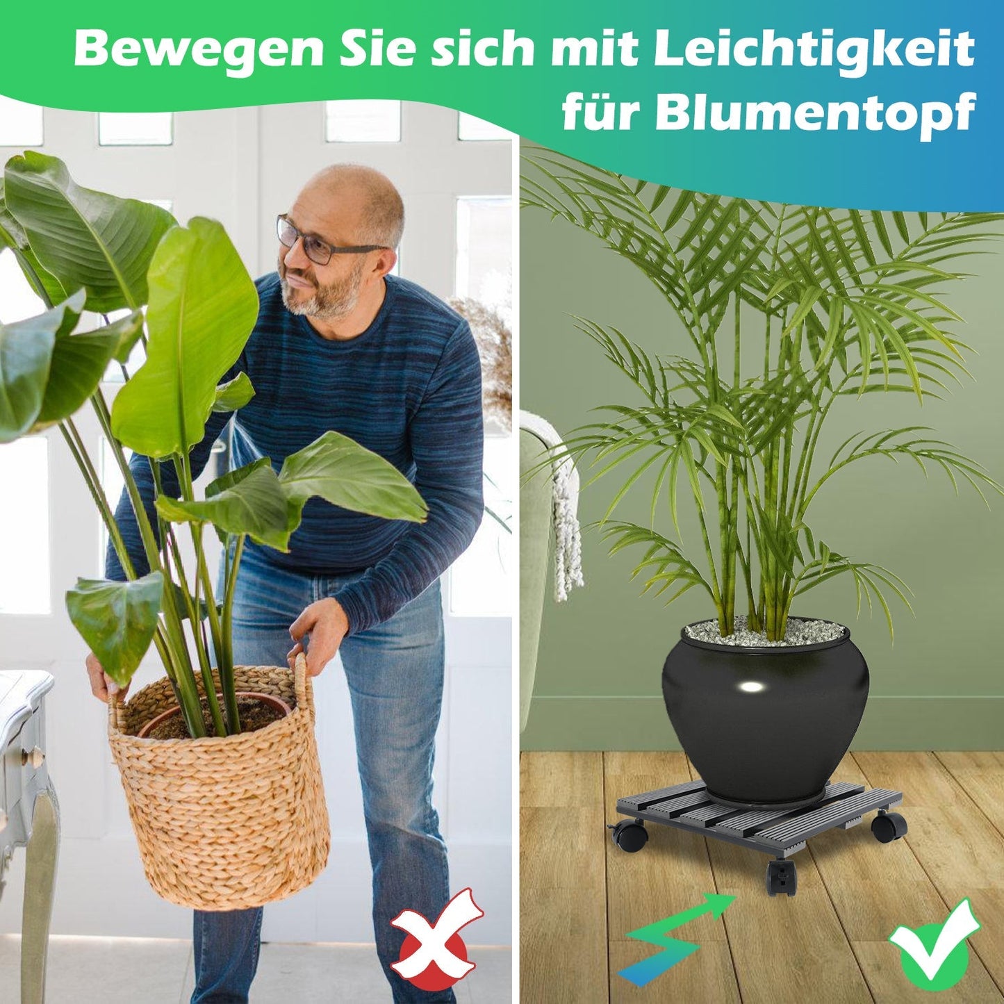 WPC Pflanzenroller Eckig mit Rollen Tragkraft 80 kg | Karnz