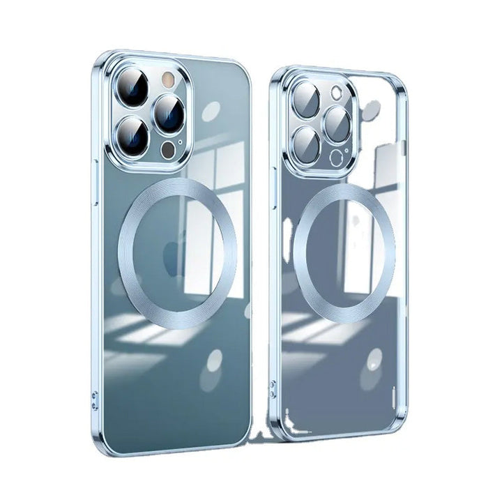 Galvanisierte, kabellose magnetische Ladehülle mit integriertem Objektiv für iPhone