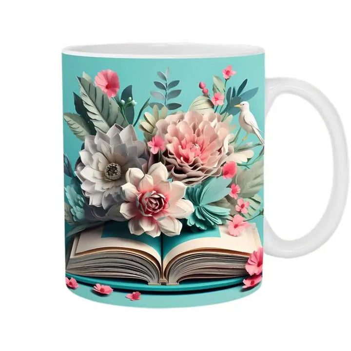 3D Künstlerisch Schöne Florale Bücher Kaffeetasse - Buchliebhaber Geschenk | Karnz
