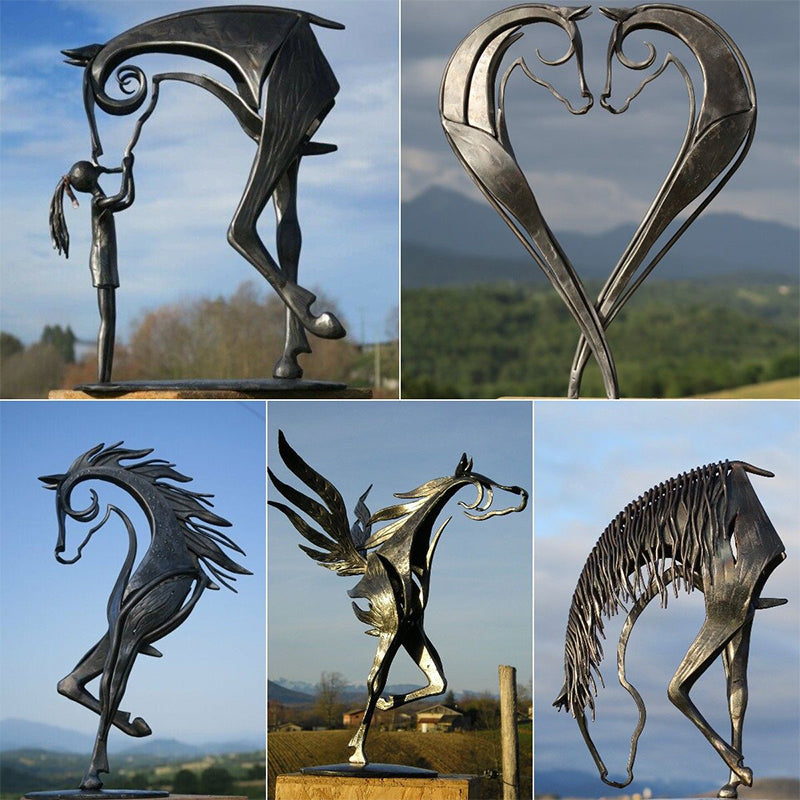 Pferdeskulptur aus Metall | Handgefertigte Gartenfigur | Wetterfeste Gartendekoration | 20 × 20 cm