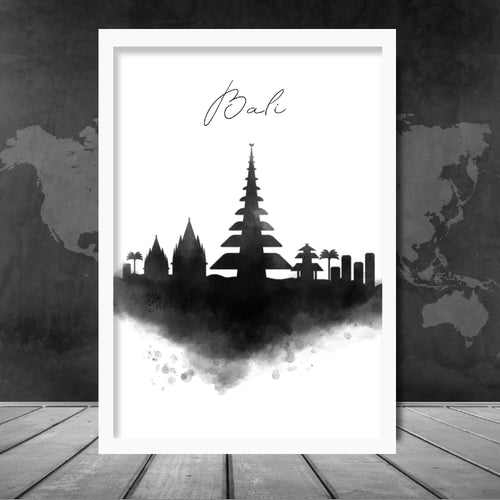 Bali Aquarell-Skyline-Stadtansicht-Druck