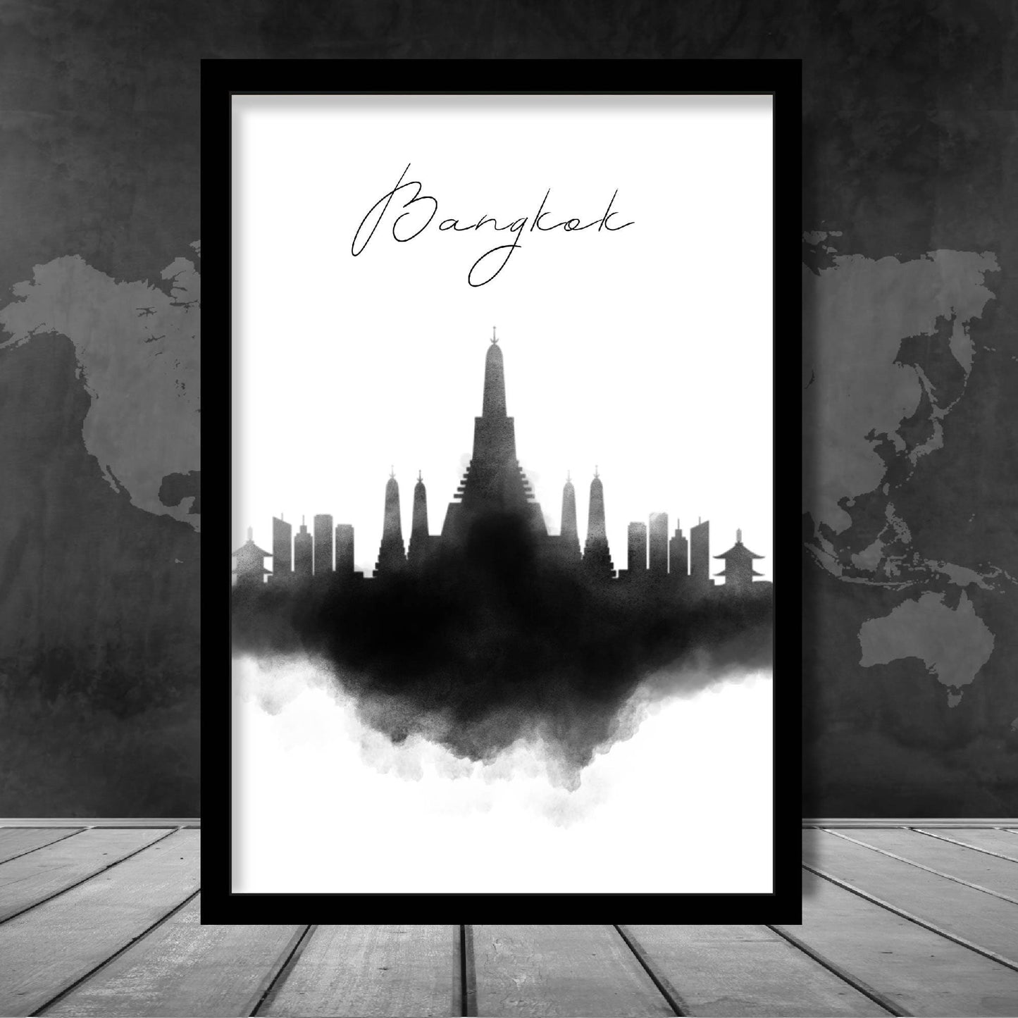 Bangkok Aquarell-Skyline-Stadtansicht-Druck