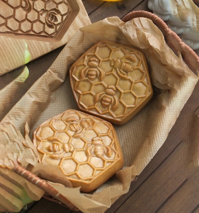 Keksausstecher-Set aus Holz | Gravierte Gebäckstempel | Lebkuchen- und Kekspresse