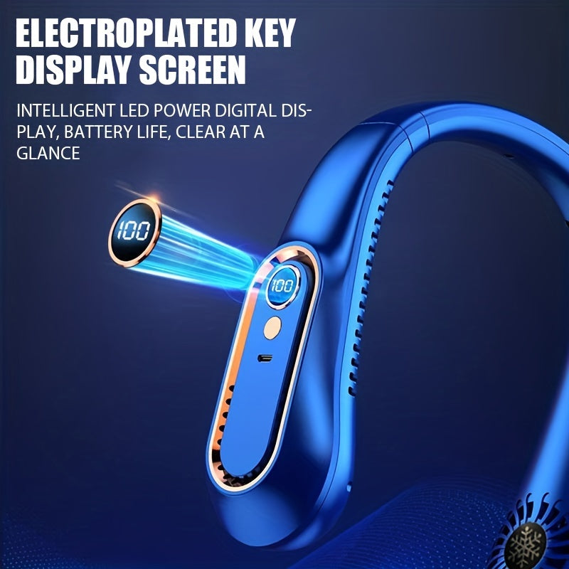 Bleib cool und bequem mit diesem USB-wiederaufladbaren Nackenventilator mit 5 Geschwindigkeitsstufen - Digitalanzeige und bladeloos! | Karnz