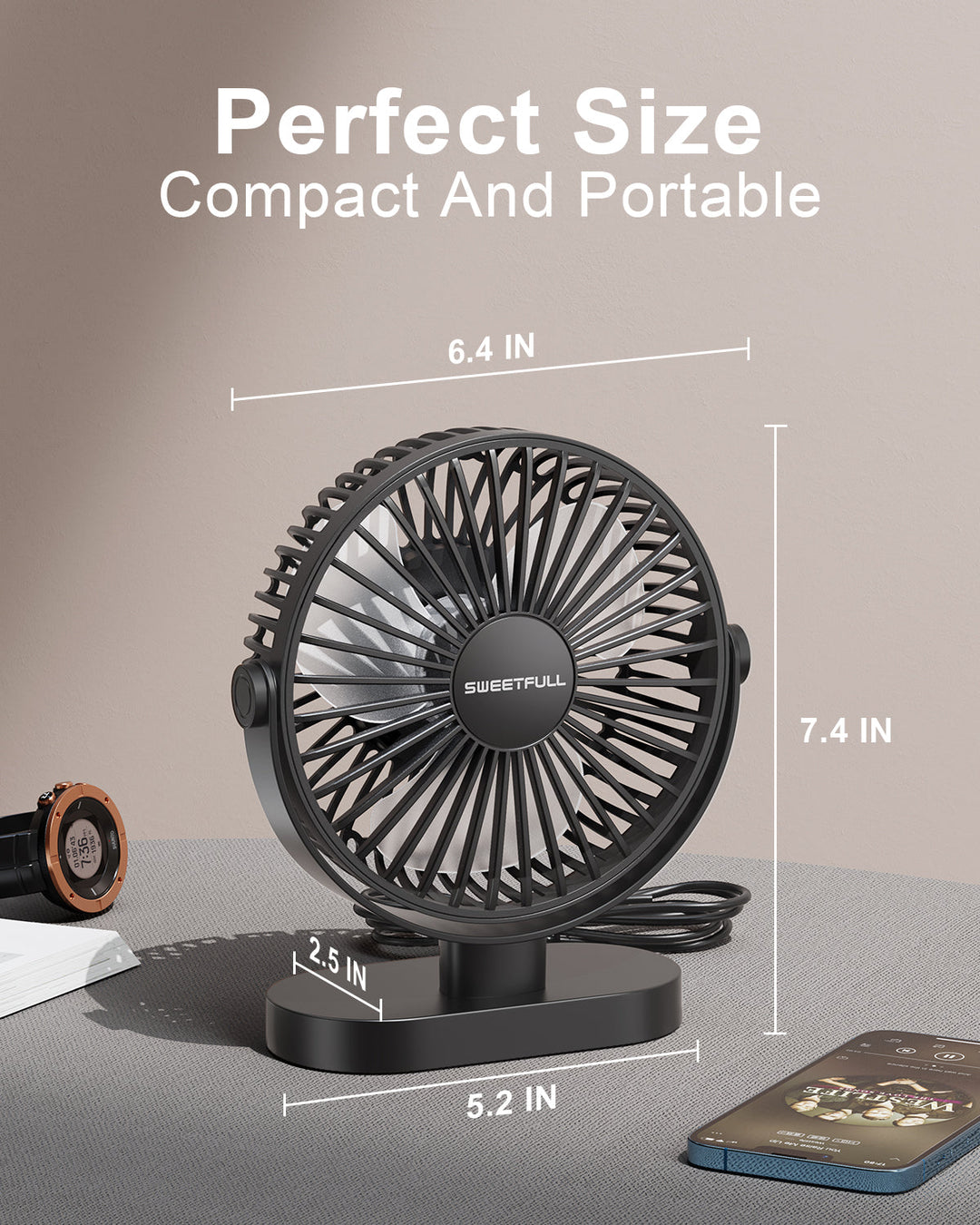 6,5 Zoll USB Kleiner Tischventilator für Zuhause Büro Auto Outdoor Reisen | Karnz
