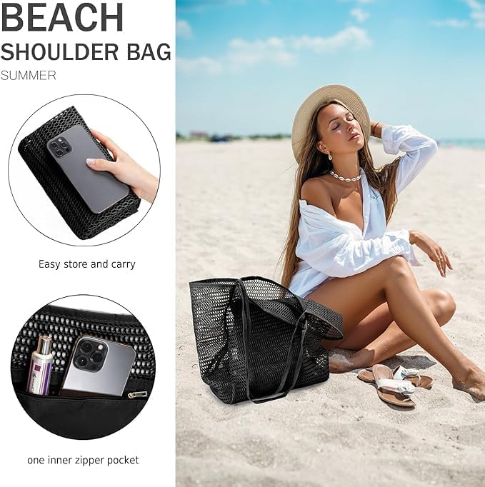 Faltbare Mesh Strandtasche mit Innentasche | Karnz