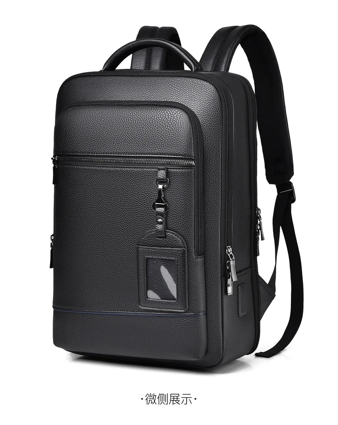 Eleganter Lederrucksack für Damen und Herren mit USB-Anschluss für Laptop und den täglichen Gebrauch, 15,6 Zoll, schwarz
