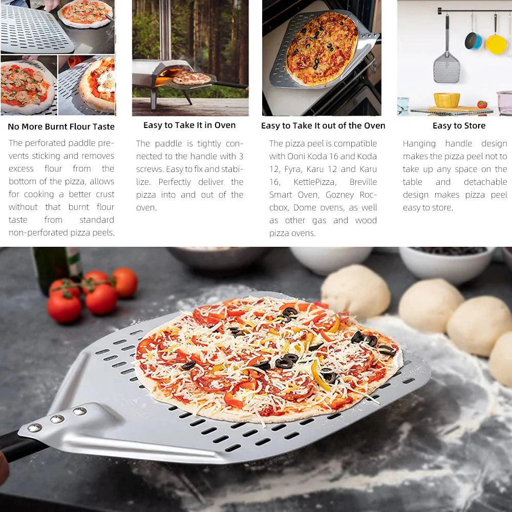 Große Pizza Perforierte Schaufel Paddle Griff für Ofen Pizza Backwerkzeug | Karnz
