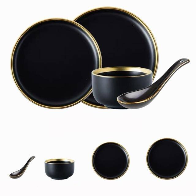 Schwarze Porzellan-Dinner-Teller Geschirr Teller und Schalen Set Geschirr Set | Karnz