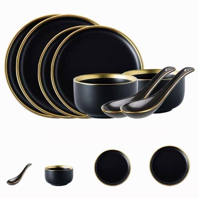 Schwarze Porzellan-Dinner-Teller Geschirr Teller und Schalen Set Geschirr Set | Karnz