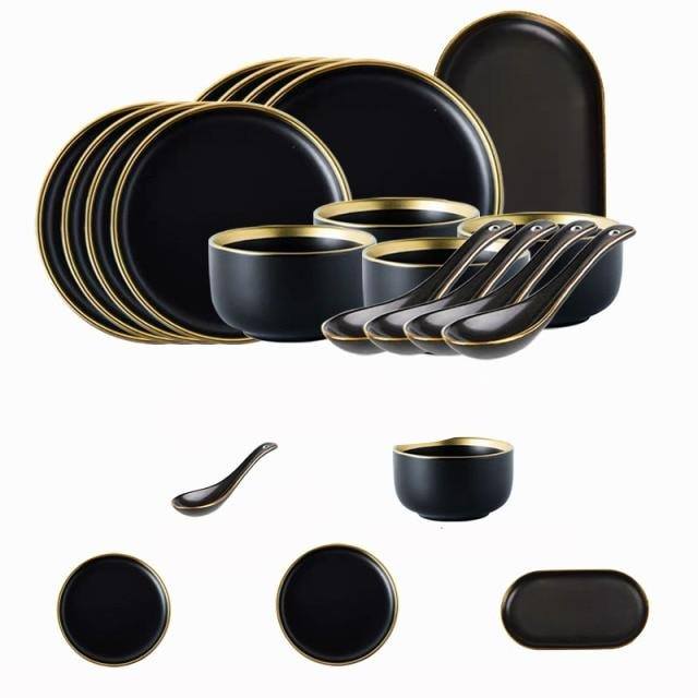 Schwarze Porzellan-Dinner-Teller Geschirr Teller und Schalen Set Geschirr Set | Karnz