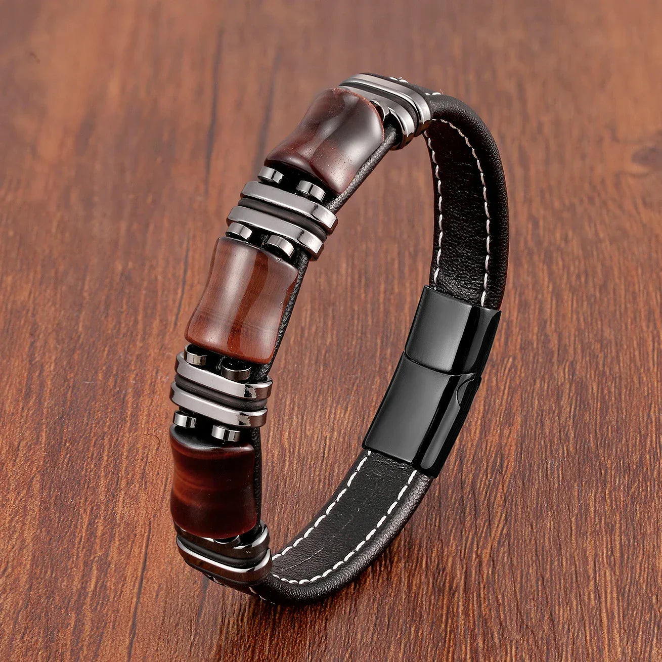 Lederarmband mit Tigerauge-Naturstein