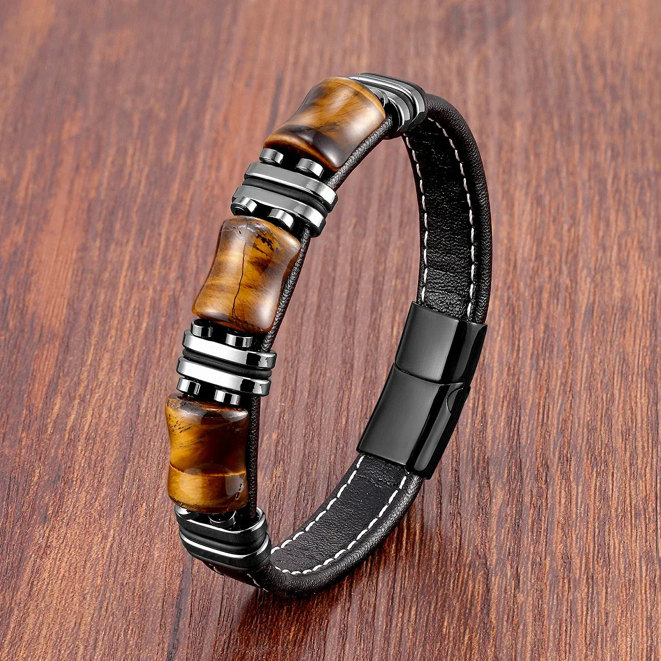 Lederarmband mit Tigerauge-Naturstein