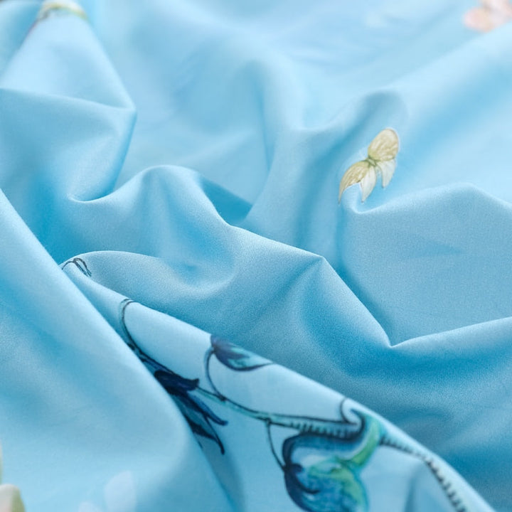 Azure Bloom Bettbezug-Set (Ägyptische Baumwolle, 500 TC) | Karnz
