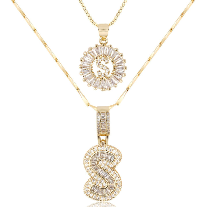 Karnz | 2pc 14k Diamant Buchstaben Initialen Halsketten