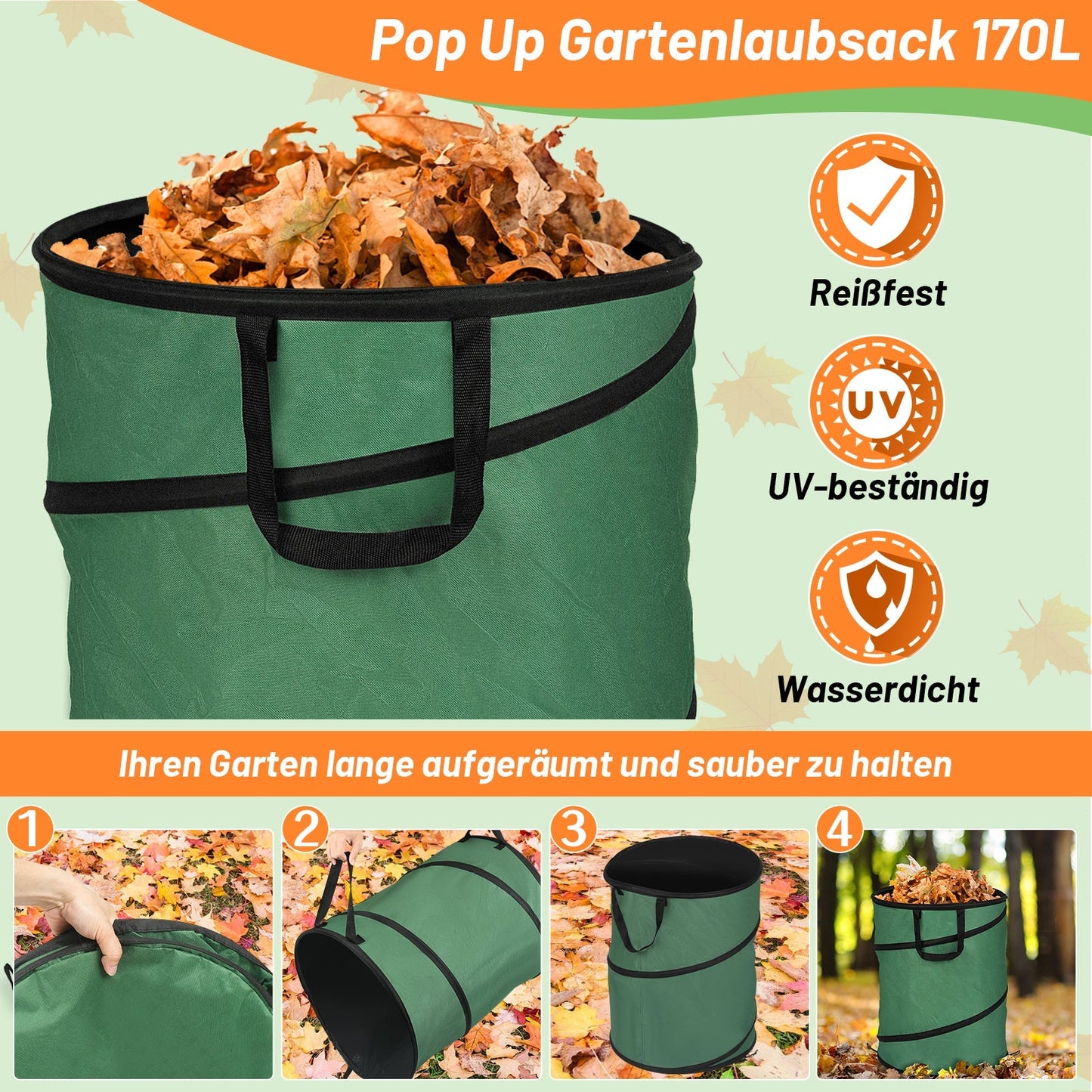 Gartensack Pop Up Gartenabfallsack 170L mit Griffen | Karnz