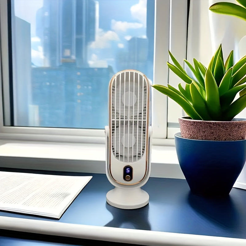 Tragbarer Klimaanlagenventilator - Große Batterie, Dualmotor, 5-Geschwindigkeits-Luftkühler mit 720° Rundum-Luftbläser - Ideal für Büro, Camping, Outdoor-Wohnmobil, USB-Ventilator - Großes Geschenk für Erntedankfest, Halloween, Weihnachten | Karnz
