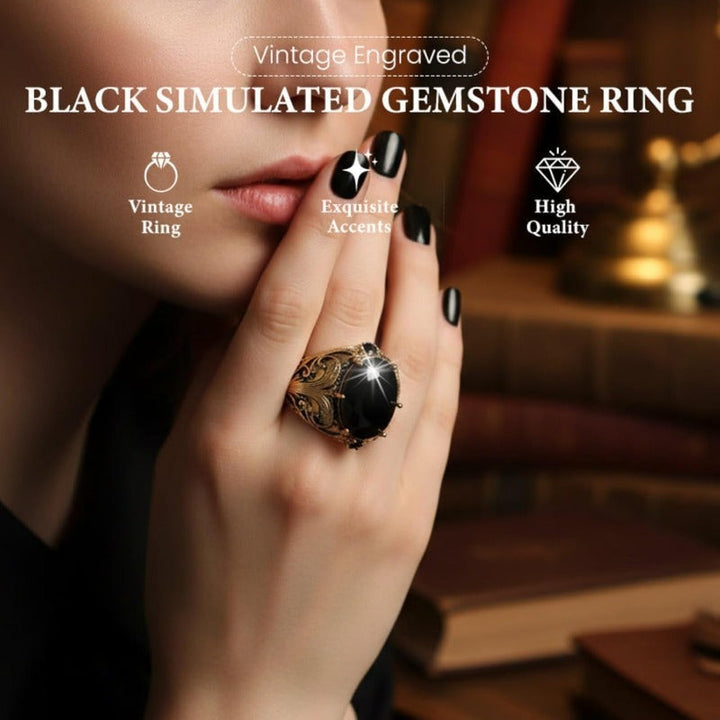 Gravierte Herren Schwarze Steinschale Ring Karnz
