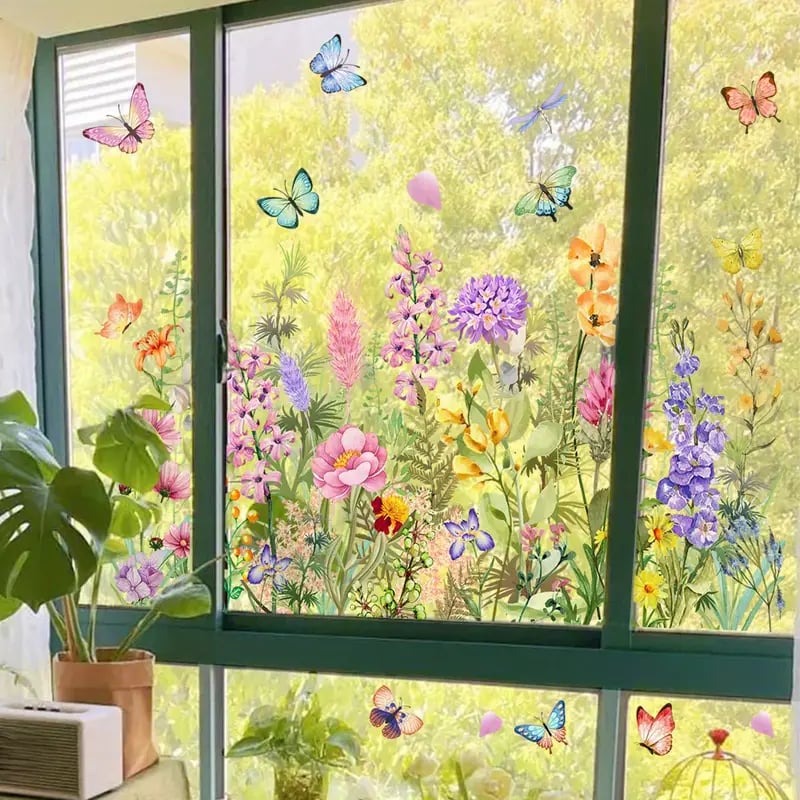 Karnz | 💐 Buntes Blumengeschenk Fensteraufkleber 🖼️ (Entfernbare ohne Rückstände)