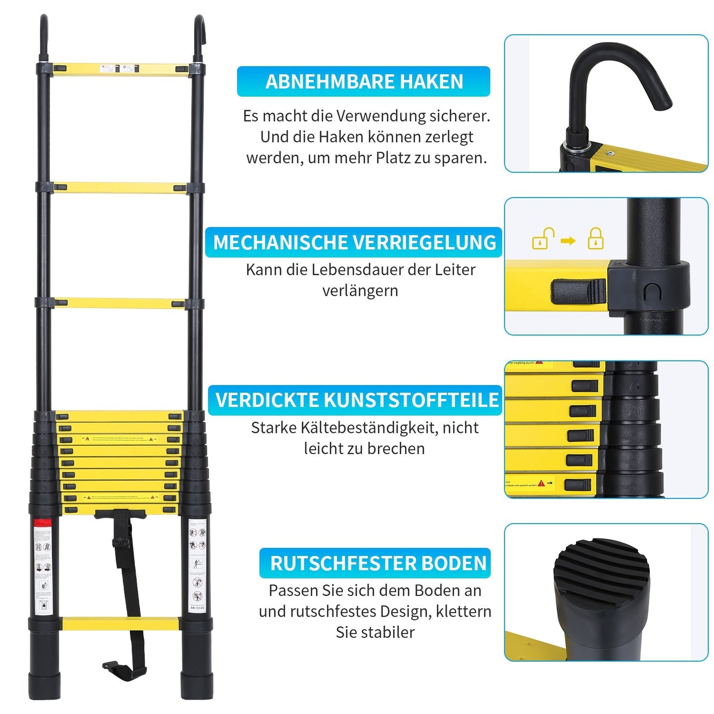 Teleskopleiter Aluminium mit Abnehmbarem Haken | Karnz