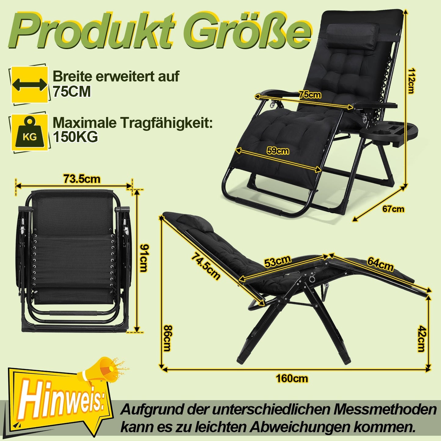 Sonnenliege Klappbar Liegestuhl bis 200kg | Karnz
