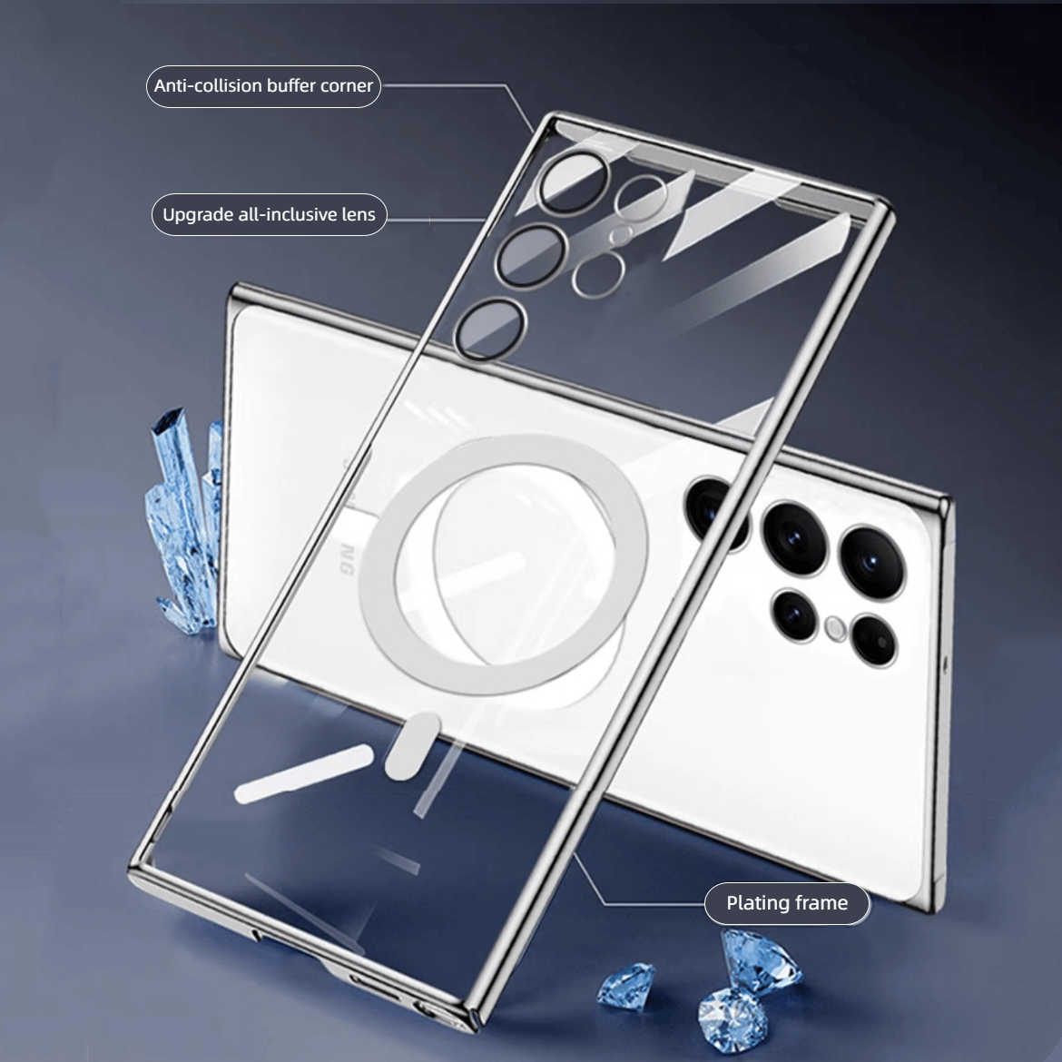 Transparente Luxus-Beschichtung Magnetische Hülle für Samsung