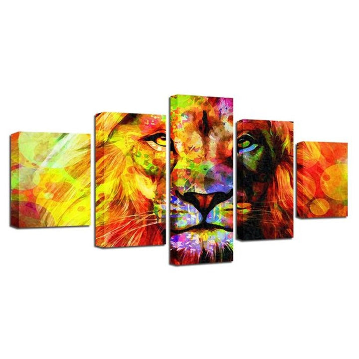 5 Stück Bunte Löwe - Leinwand Wandkunst Malerei
