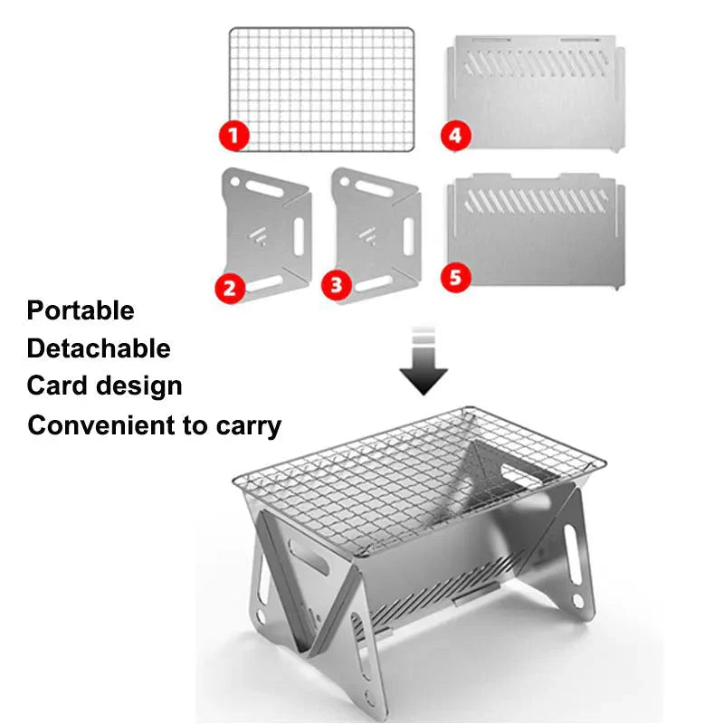 Camping-Grill Tragbarer Faltbarer Edelstahl Picknick-BBQ-Rack | Karnz